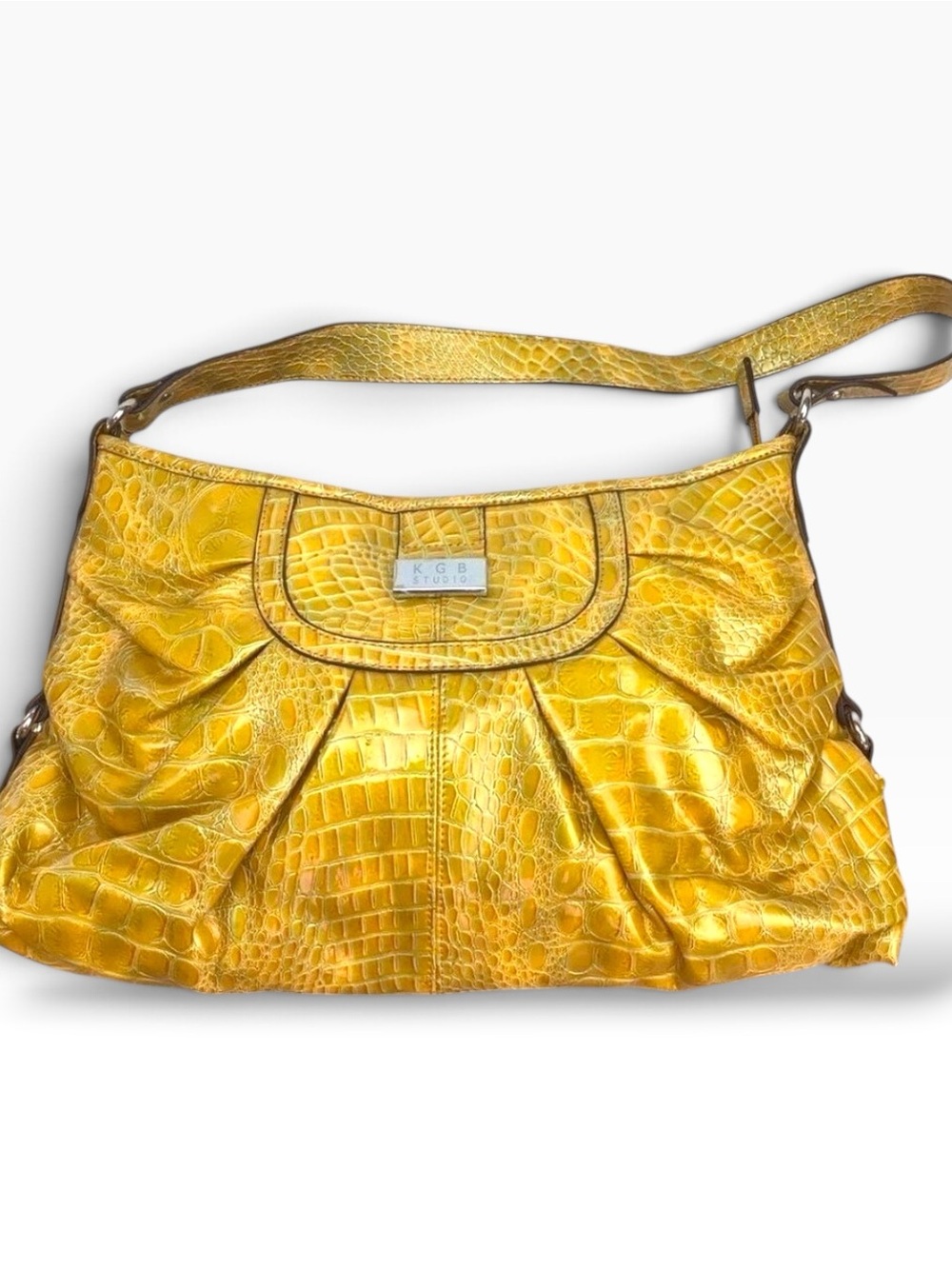 KGB Studio yellow handbag shoulder vegan leather croco pattern maximalist sunny